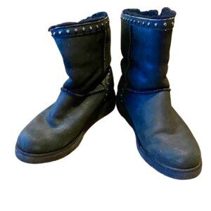 UGG Cyd Black Leather Boots Size 8